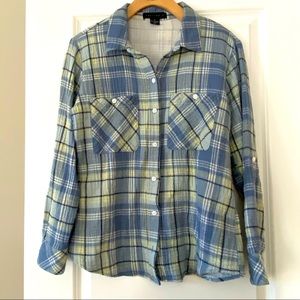 Anthropologie/Sanctuary Gauzy 'Tomboy Shirt' - Blue & Yellow Plaid Blouse